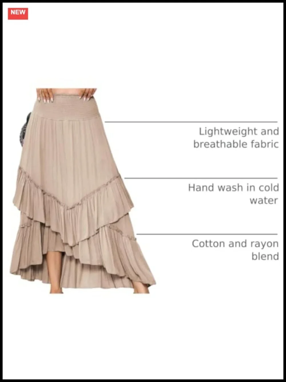 Smocked Elastic High Waisted Boho Midi Skirt, Strapless Tube Dress, Layered